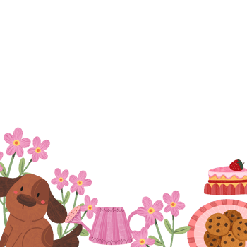 spring tea time, hand-drawn digital painting frame design png