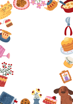 spring tea time, hand-drawn digital painting frame design png