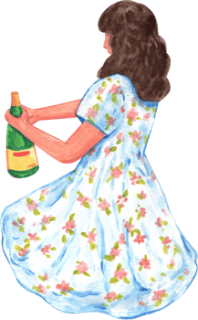 Woman opening champagne, watercolor painting hand-drawn illustration png