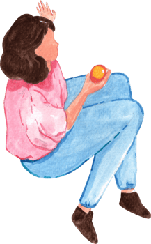 Little girl eating fruit, watercolor painting hand-drawn illustration png