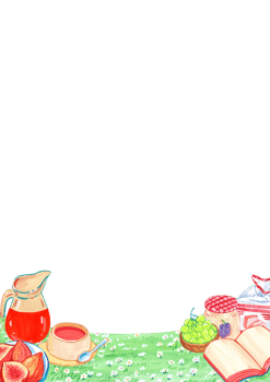 Food and drinks for a picnic, vertical frame, watercolor painting hand-drawn illustration png