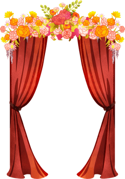 Red long curtain, Arch with Flower Fecoration for Wedding, Hand Drawn Illustration Watercolor png