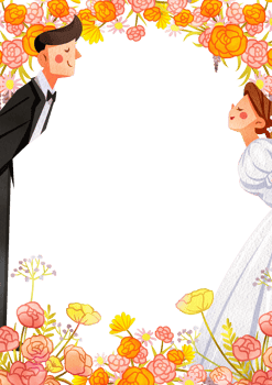 The Bride and Groom Kiss on Wedding Day and Flowers curtain decor, Hand Drawn Illustration Watercolor png