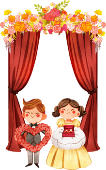 Boy and girl holding ring box and flowers at wedding, Hand Drawn Illustration Watercolor png