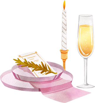 Dinner plate set with my glass and candle holder, Hand Drawn Illustration Watercolor png