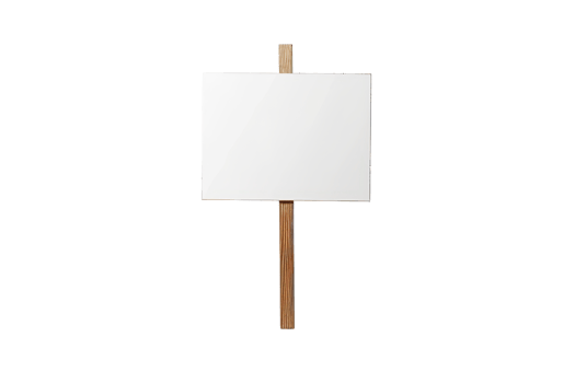 Blank protest sign with wooden handle isolated on transparent background. Perfect for demonstrations, messages, and advertisement purposes. png