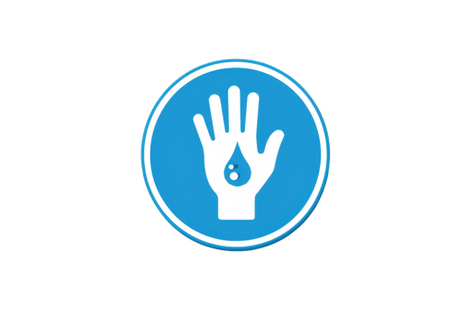Sanitation and hygiene icon representing handwash with a water droplet symbol inside a blue circular background with white border. png