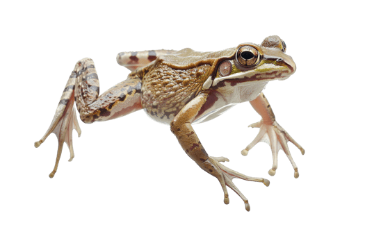 High-quality isolated image of a brown frog in motion, perfect for nature and wildlife themes. Clear and detailed close-up view. png