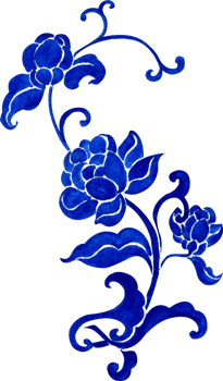 blue floral vine with blooming flower and bud, hand-drawn watercolor illustration png