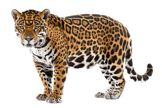 A stunning image of a jaguar, highlighting its beautiful spotted coat and piercing eyes. Perfect for wildlife and nature-themed projects. png