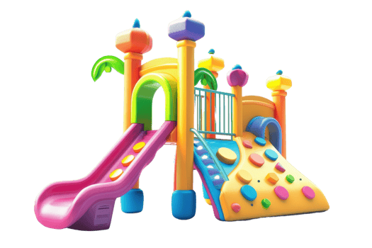 Colorful children's playground equipment with slides and climbing wall, perfect for outdoor fun and development. png