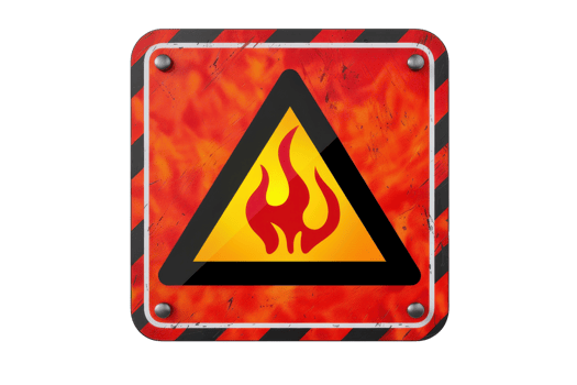 High-resolution fire hazard warning sign with flame icon, representing danger, caution, and safety measures to prevent fire accidents. png