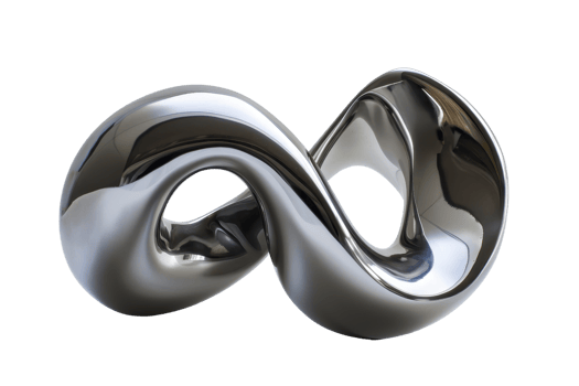 Sleek metallic infinity symbol sculpture representing endless possibilities and timeless concepts in a modern design. png