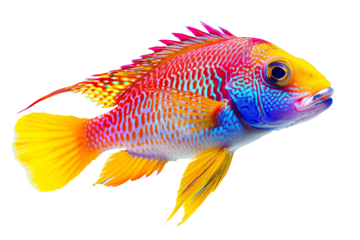 Vibrant, colorful fish with intricate patterns and vivid hues, perfect for aquatic life enthusiasts and marine-themed designs. png