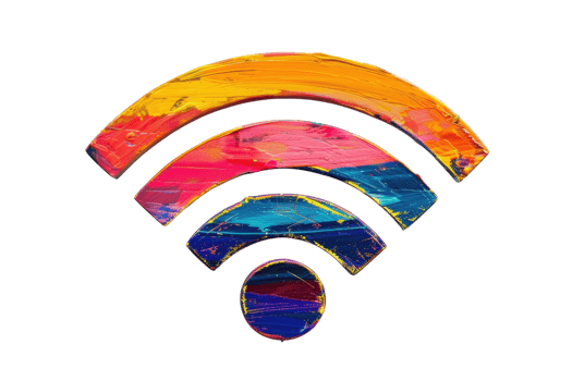 Vibrant and colorful Wi-Fi symbol painted in abstract style, isolated on a transparent background. representing connectivity and modern technology. png