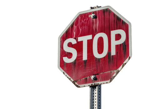 Weathered stop sign symbolizing caution, safety, and regulation on a transparent background. ideal for themes of road safety and traffic control. png