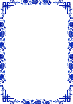 blue floral vine porcelain vase, chinese porcelain, hand-drawn watercolor painting frame design png