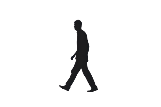 Silhouette of a man walking, capturing the essence of motion and simplicity in a minimalistic style. Ideal for various design projects. png