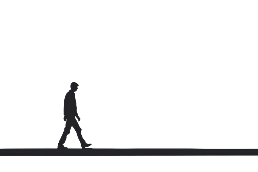 Silhouette of a lone person walking on a dark street, isolated on a black background. Concept of solitude and contemplation. png