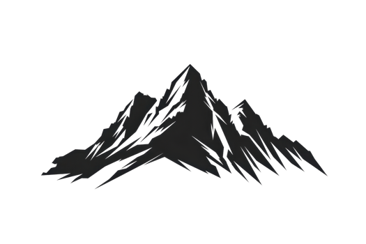 Minimalistic black silhouette of a mountain range depicting sharp peaks, ideal for use in logos, branding, or outdoor-themed designs. png