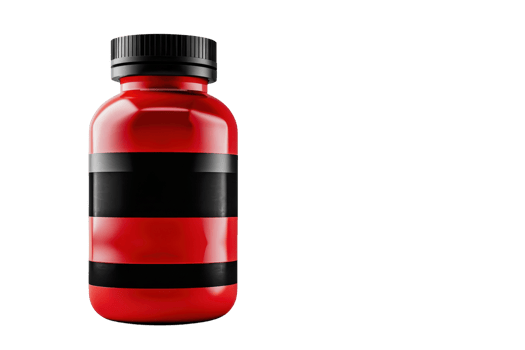 Red pill bottle isolated on transparent background. Ideal for medical, pharmaceutical, health, and supplement concepts. Clipping path included. png