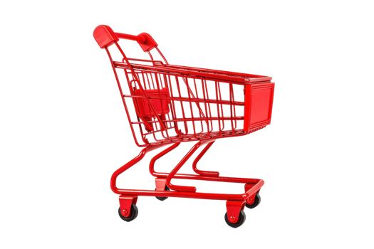 Red shopping cart isolated on transparent background. Perfect for retail, grocery, and supermarket themes in stock images and marketing materials. png