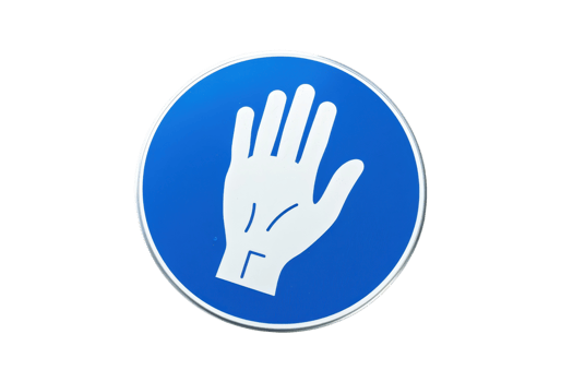 Blue circular stop sign with a white hand symbol indicating no entry or restriction, isolated on a transparent background. png