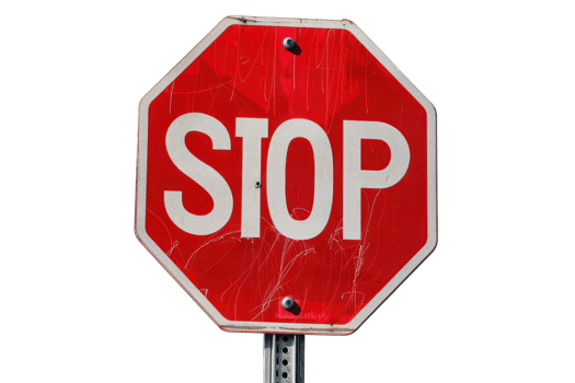 Close-up of a red stop sign against a transparent background. depicting a clear traffic signal for stopping. png