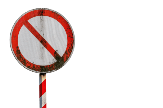 Old weathered no entry sign with red and white stripes, isolated on black background, showing signs of rust and wear. png