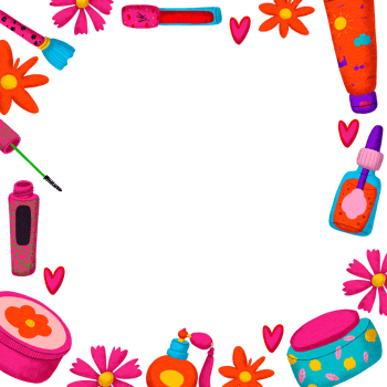 Square frame cosmetics, digital painting with cartoon lines, bright colors in a pop art style png