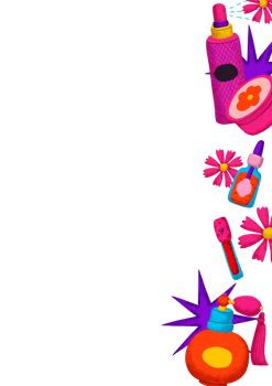 Vertical frame cosmetics, digital painting with cartoon lines, bright colors in a pop art style png
