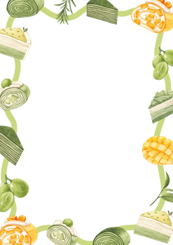 flavorful crepe cake rolls, hand-drawn watercolor painting frame design png