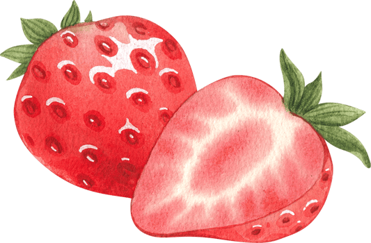 two strawberries, hand-drawn watercolor illustration png