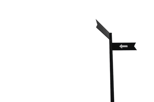 Minimalist black signpost with blank directional signs, isolated on transparent background. perfect for travel or navigation themes. png