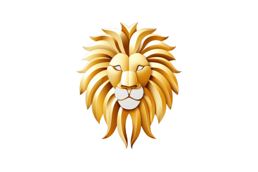 Golden lion head with a majestic mane, symbolizing strength and royalty, isolated on a transparent background. png