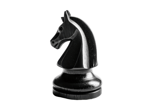 Close-up of a black knight chess piece isolated on transparent background. Ideal for strategy, competition, or intellectual visuals. png