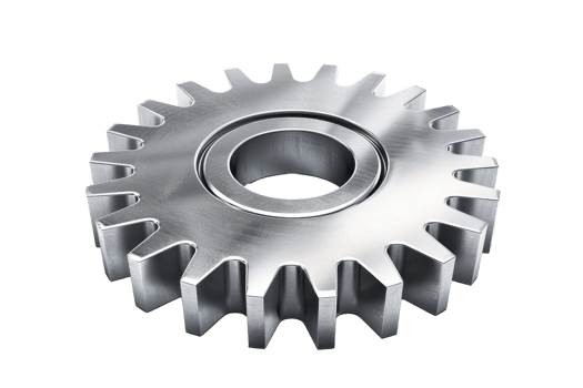 Close-up of a metallic gear wheel, showcasing its teeth and symmetry, ideal for industrial and mechanical concepts. png