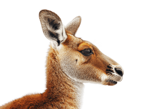 Close-up profile of a kangaroo with transparent background. highlighting its facial features and fur details, perfect for wildlife photography. png