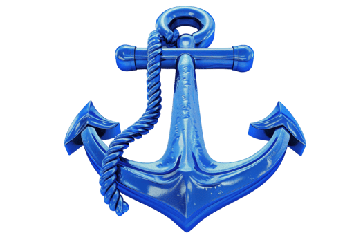 High-resolution image of a vibrant blue anchor with detailed texture and a wrapped rope, isolated on a transparent background. png