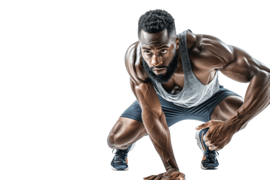 Muscular athlete in workout attire, poised for action. Ideal for fitness, motivation, and health-related themes. png