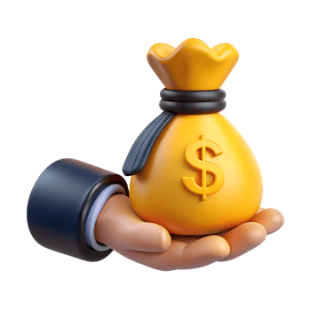 Human hand holding money bag with dollar sign 3d icon. Design element for fintech app png