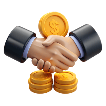 Business partners shaking hands making successful deal 3d icon. Design element for fintech app png