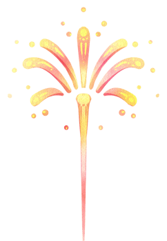Yellowish-pink fireworks bursting in the night sky, creating a soft and colorful display, hand-drawn watercolor painting illustration png