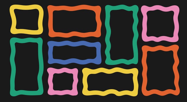Set of abstract organic wavy frame. Playful color border with copy space. Retro aesthetic zigzag text box silhouette. vector