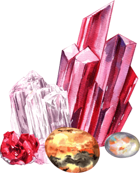 Pyroxmanganite and Alleghanyite, Pink Danburite Gemstones, watercolor painting hand-drawn png
