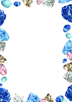 Azurite, Aquamarine, Lapis Lazuli, Gemstones,vertical frame, watercolor painting hand-drawn png