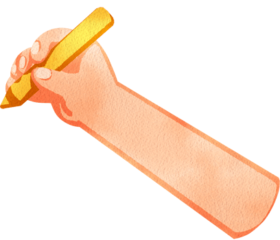 Hand holding a yellow colored pencil, hand-drawn watercolor digital painting illustration png