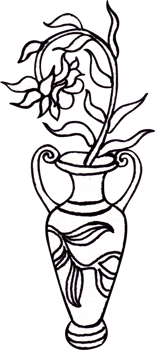 A curved-stem flower in a tall vase, Line art, hand-drawn watercolor illustration png