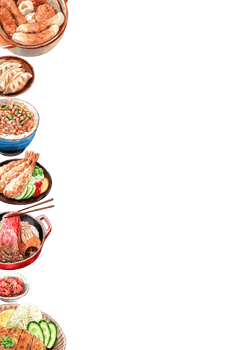 Traditional Japanese Cuisine food ,Assorted Dishes, watercolor painting hand-drawn illustration png