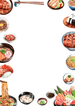 Traditional Japanese Cuisine food ,Assorted Dishes, watercolor painting hand-drawn illustration png